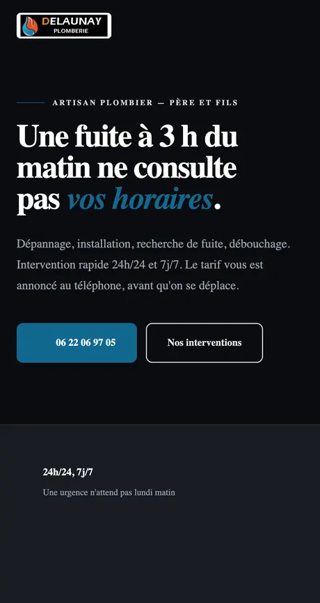 Site refait pour l'Atelier Delaunay, plombier.