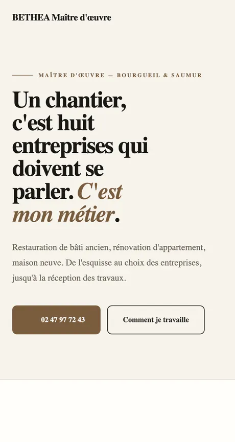 Site refait pour BETHEA, maître d'œuvre à Bourgueil et Saumur.