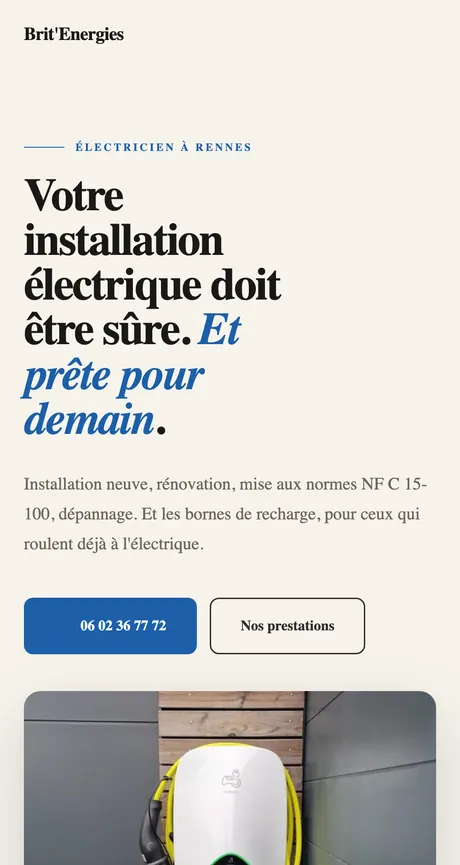 Site refait pour Brit'Energies, électricien à Rennes.