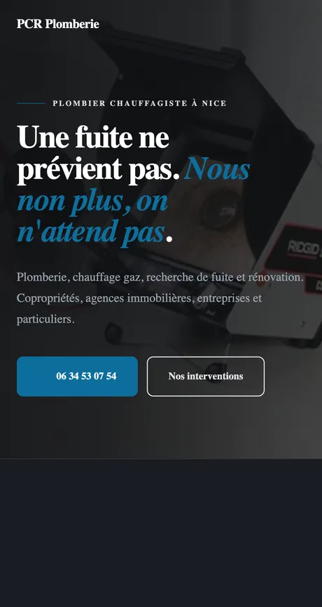Site refait pour PCR Plomberie, plombier chauffagiste à Nice.