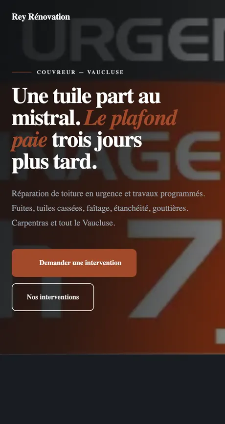Site refait pour Rey Rénovation, couvreur dans le Vaucluse.