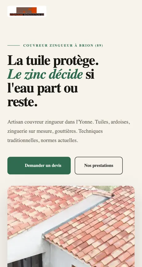 Site refait pour Stéphane Rénovation 89, couvreur zingueur dans l'Yonne.